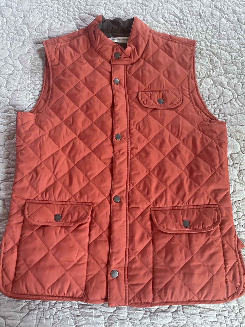 Southern Proper Women’s Quilted Snap Front Vest L Orange Stand-Up Collar Pockets